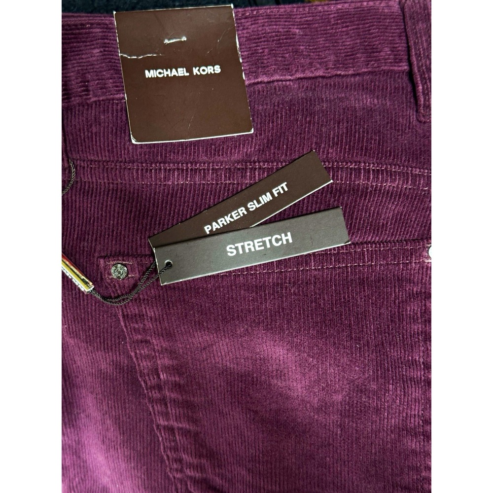 Michael Kors Cordovan Purple Stretch Corduroy Slim Straight Pants 36 32 NWT